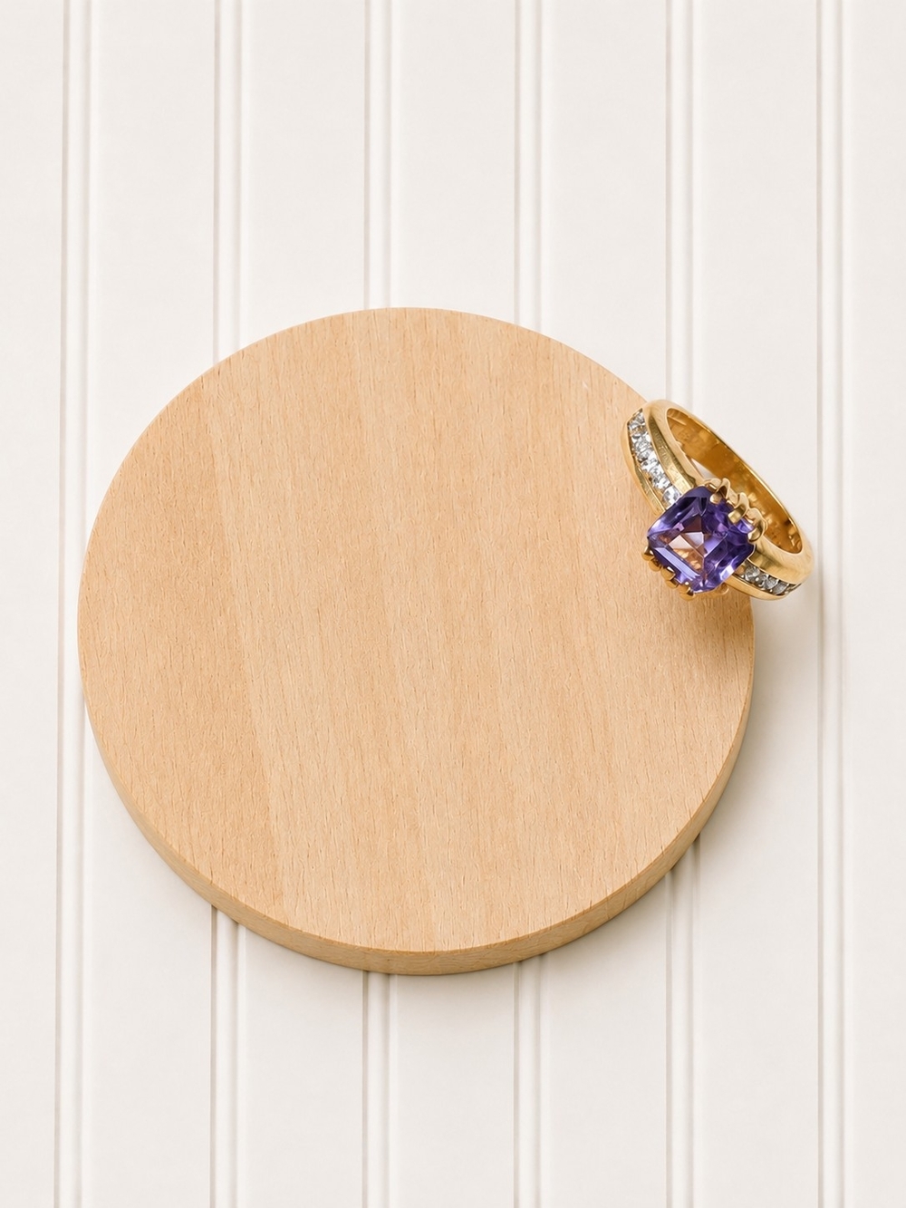 Gold Ring with Purple Amethyst And Cz